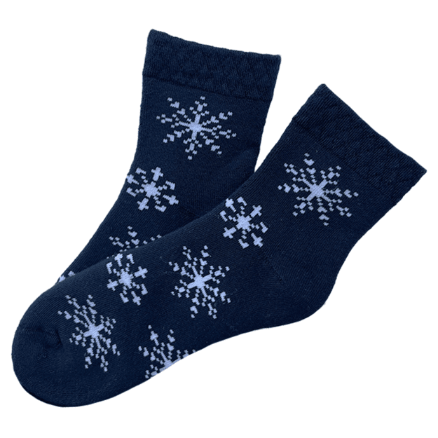 Moteriškos medvilninės kojinės DARK BLUE PLUSH SNAIGĖS